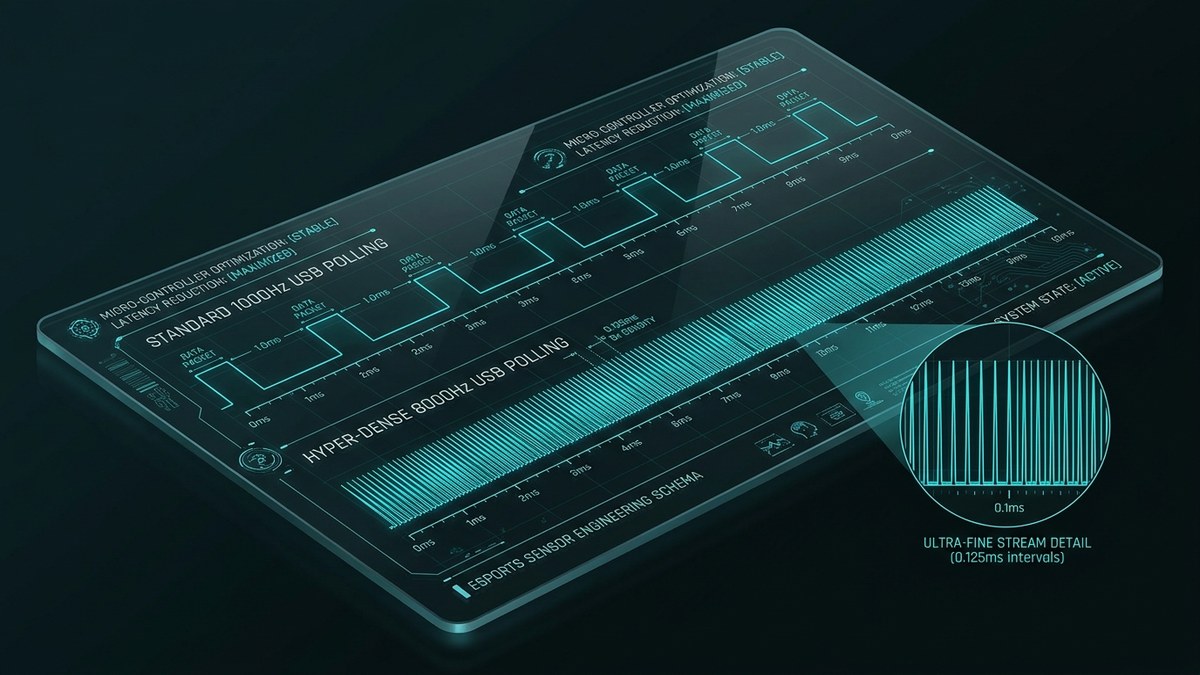 Hardware waveform schematic comparing 1000Hz vs 8000Hz mouse polling rate intervals Hardware waveform schematic comparing 1000Hz vs 8000Hz mouse polling rate intervals
